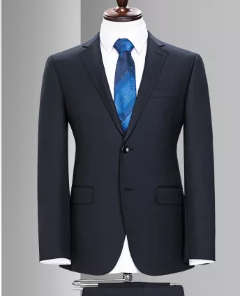 宁波***职业装定制/男士藏青色人字纹藏蓝毛料西服H100603